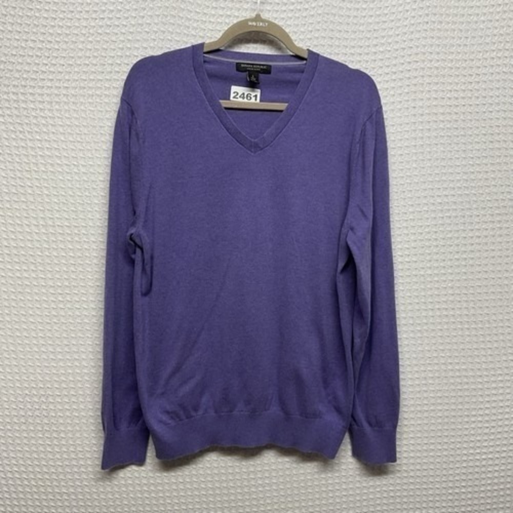 Banana Republic Luxury Blend Purple V-Neck Sweater Men L China Silk/Cotton/Cashm
